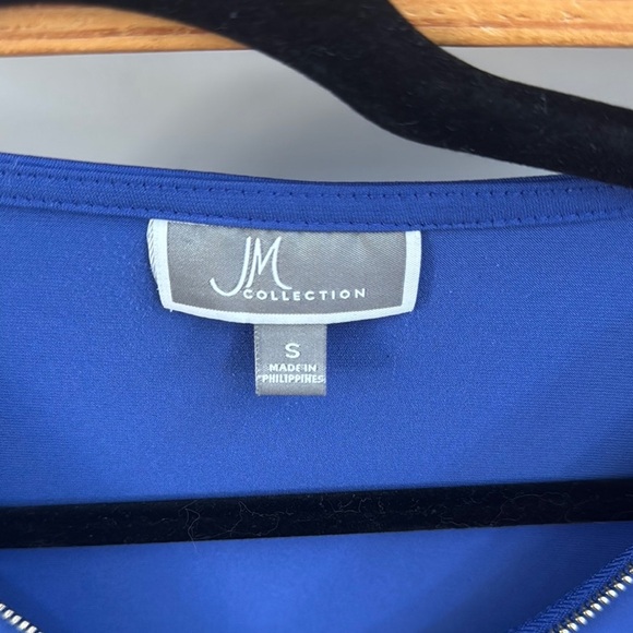 JM Collection Blue 3/4 Sleeve Zippered Blouse - Picture 4 of 6